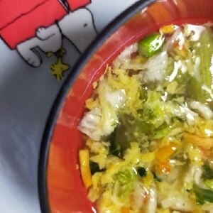 小松菜・しめじ・豆腐・わかめの味噌汁卵とじ